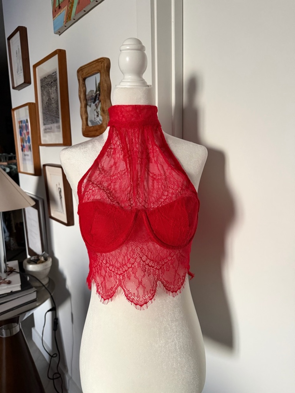 Zara Red Lace Halter Bralette